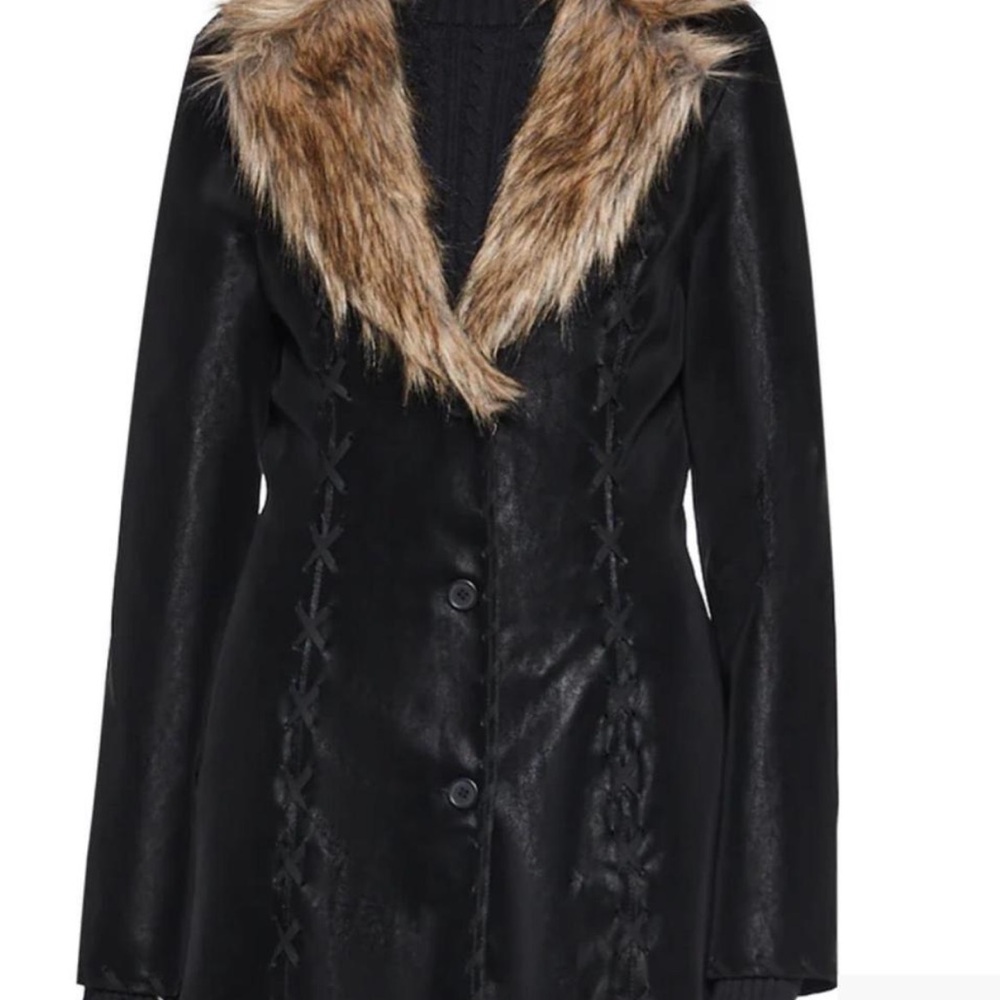 Women's Black Faux Fur Trim Coat
